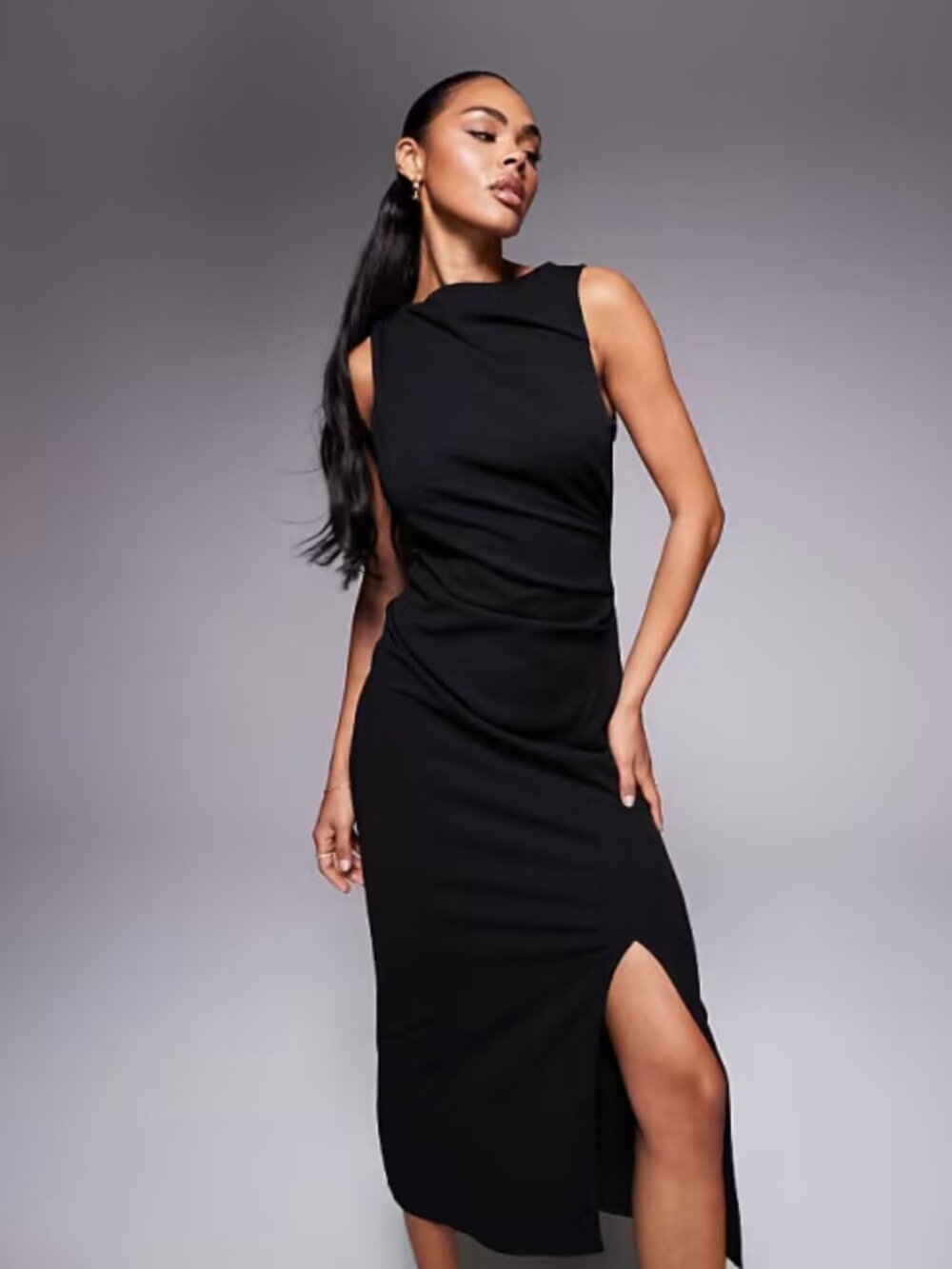 ASOS Design Slash Neck Ruched Midi Dress